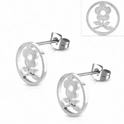 Boucles d'oreilles Cercle à fleurs en forme de cercle de fleurs sablées en acier inoxydable (paire)