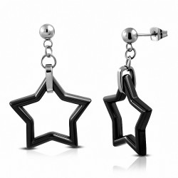Boucles d'oreilles pendantes à longue goutte en acier inoxydable 2 tons avec étoile noire (paire)
