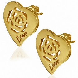 Boucles d'oreilles clous en forme de coeur et de fleurs d'amour en forme de coeur en or rose (paire)
