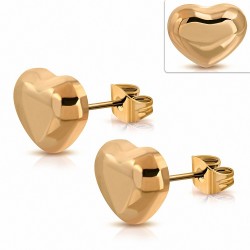 Boucles d'oreilles clous en forme de coeur d'amour en acier inoxydable plaqué de couleur d'or rose / rose (paire)