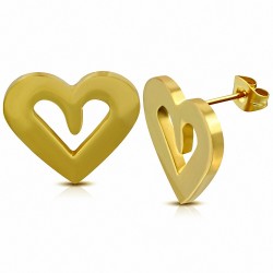 Boucles d'oreilles clous en forme de coeur d'amour en acier inoxydable plaqué en couleur d'or (paire)