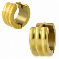 7mm | Boucles d'oreilles Huggie côtelées en acier inoxydable plaqué en couleur d'or (paire)