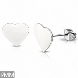 9mm | Boucles d'oreilles clous en forme de coeur d'amour en acier inoxydable (paire)