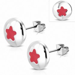 Boucles d'oreilles Cercle étoile en acier inoxydable émaillé rouge (paire)