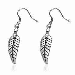 Boucles d'oreilles à long crochet en forme de feuille en acier inoxydable à 2 tons (paire)