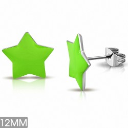 12mm | Boucles d'oreilles Inox Minces Étoiles Émaillées Émaillées Vertes (paire)