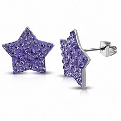 Boutons d'oreilles en étoile en acier inoxydable avec violet / violet CZ (paire)