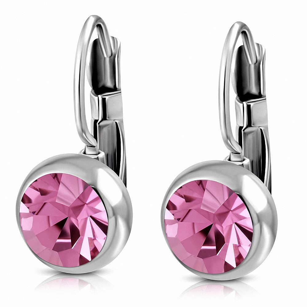 10mm | Boucles d'oreilles dormeuses en forme de cercle rond en acier inoxydable avec cZ rose-rose (paire)