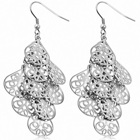 Boucles d'oreilles en forme de larme de fleur en filigrane en acier inoxydable (paire)