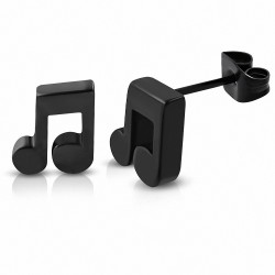 Boucles d'oreille musicales avec barrette unique en acier inoxydable noir (paire)