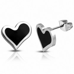 Boucles d'oreilles en forme de coeur d'amour en acier inoxydable émaillé noir (paire)