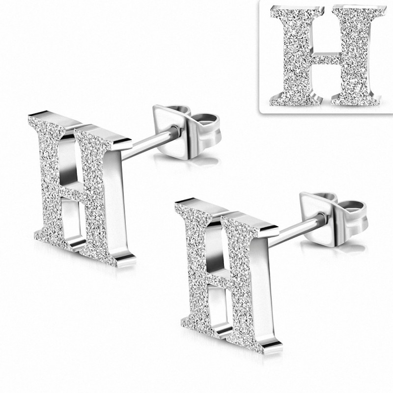 Boucles d'oreilles Alphabet H sablées en acier inoxydable (paire)