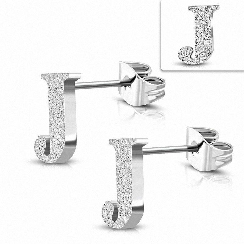 Boucles d'oreilles J Alphabet S sablées en acier inoxydable (paire)