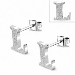 Boucles d'oreilles Alphabet L en acier inoxydable sablé (paire)