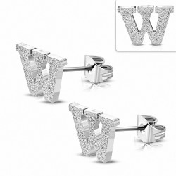 Boucles d'oreilles Alphabet W sablées en acier inoxydable (paire)