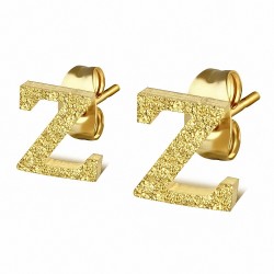Boucles d'oreilles clous en alphabet Z sablées en acier inoxydable plaqué de couleur d'or (paire)
