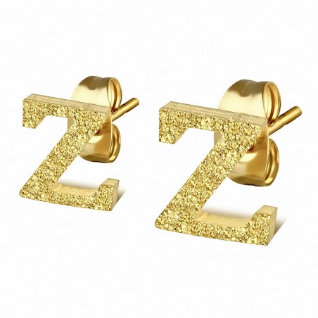 Boucles d'oreilles clous en alphabet Z sablées en acier inoxydable plaqué de couleur d'or (paire)