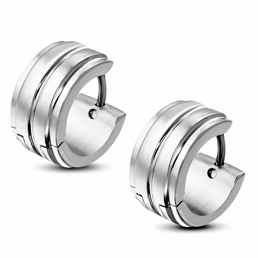 7mm | Boucles d'oreilles Huggie créoles en acier inoxydable à nervures (paire)