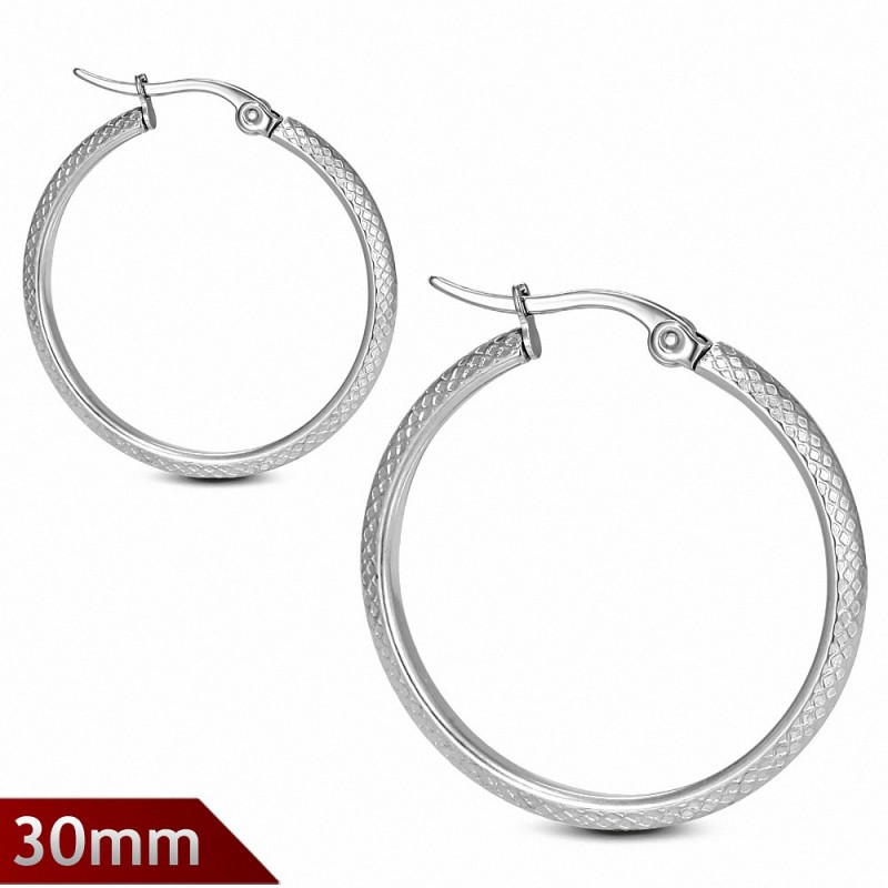 30mm | Boucles d'oreilles en acier inoxydable avec crochet et grille en acier inoxydable (paire)