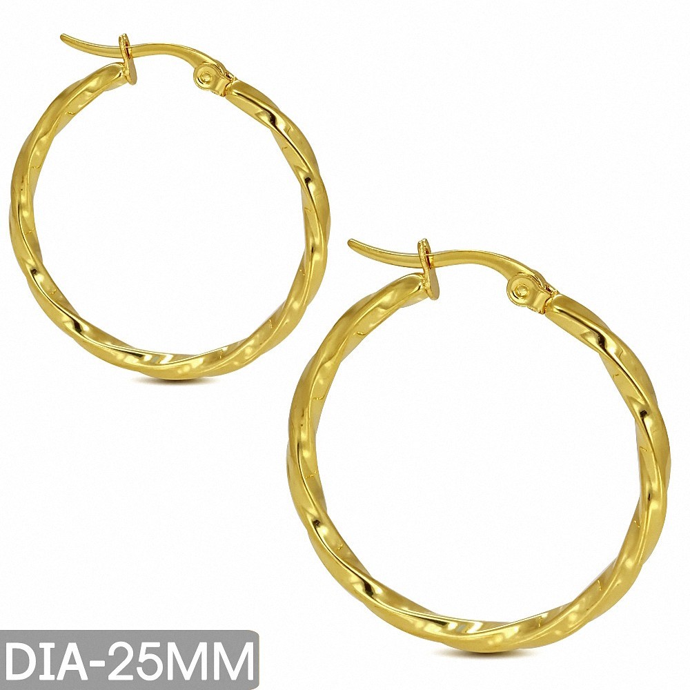 DIA-25MM | Boucles d'oreilles à clip en acier inoxydable doré avec boucle torsadée (EHE160)