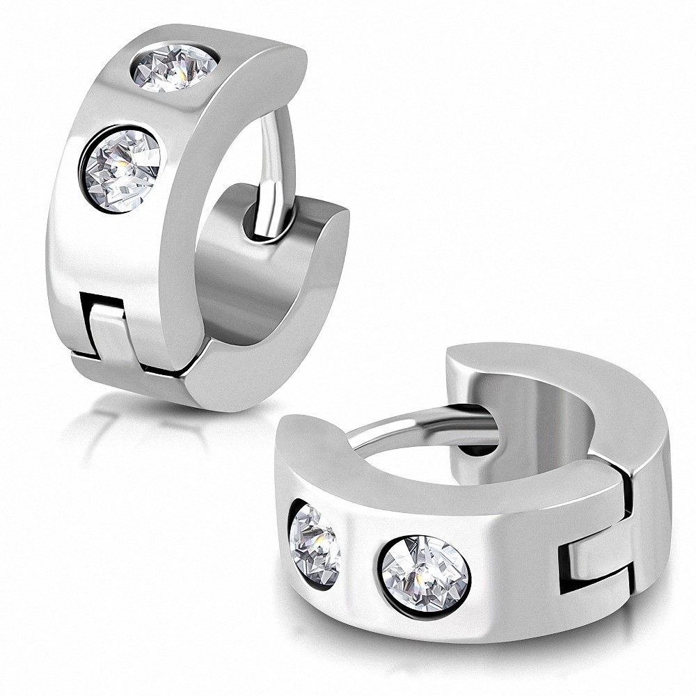 10x4mm | Boucles d'oreilles cercle Huggie en acier inoxydable avec CZ clair (paire)