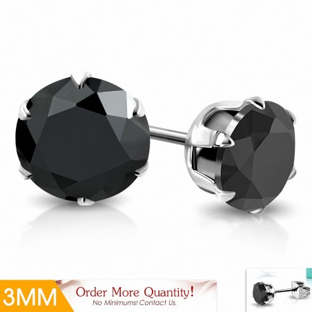 3mm | Boucles d'oreille rondes en acier inoxydable avec cercle et griffes - Noir (CZ)