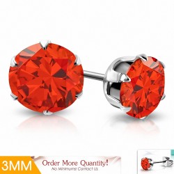 3mm | Boucles d'oreille rondes en acier inoxydable avec cercle et broche en acier inoxydable avec paire de jacinthes CZ orange