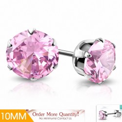 10mm | Boucles d'oreille rondes en acier inoxydable avec rondelles et breloques en zirconium (paire)