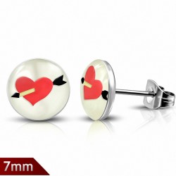 7mm | Boucles d'oreilles clous flèche en argent avec cœur love en acier inoxydable à quatre tons (paire)