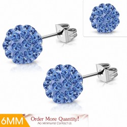 6mm | Boucles d'oreilles Shamballa en acier inoxydable Argil Disco Ball avec saphir bleu CZ (paire)