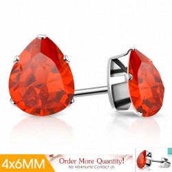 4x6mm | Boucles d'oreilles clous en acier inoxydable avec poire / larme et jacinthe orange CZ (paire)