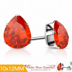 10x12mm | Boucles d'oreilles clous en acier inoxydable avec poire / larme et jacinthe orange CZ (paire)