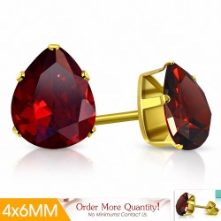 4x6mm | Boucles d'oreilles poire / goutte d'eau en acier inoxydable doré avec pinces et gouttes de couleur  Siam Red CZ (paire)