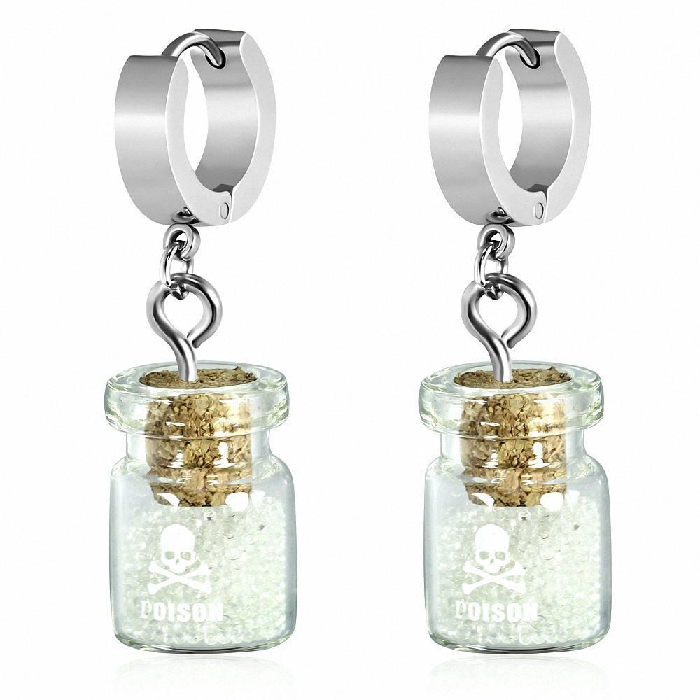 Boucles d'oreilles Huggie Drop en acier inoxydable avec bouteille en verre poison / jarre et paillettes (paire)