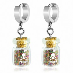 Boucles d'oreilles Huggie Drop en acier inoxydable avec bouteille / pot en verre empoisonné et perles à paillettes colorées