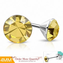 4mm | Boucles d'oreille rondes en acier inoxydable serti de cristaux et de diamants Stellux au topaze Colorado (paire)