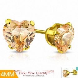 4mm | Boucles d'oreilles en forme de coeur en forme de coeur en acier inoxydable doré avec topaze CZ (paire)