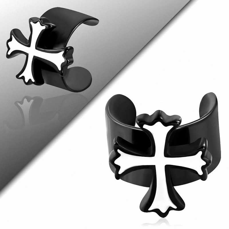Boucle d'oreille supérieure d'oreille en forme de manchette en croix Fleur De Lis en acier inoxydable noir