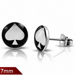 7mm | Boucles d'oreilles clous cercle de cartes à jouer en acier inoxydable à 3 tons (paire)
