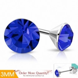 3mm | Boucles d'oreille rondes en acier inoxydable avec cristaux Stellux Capri bleu (paire)