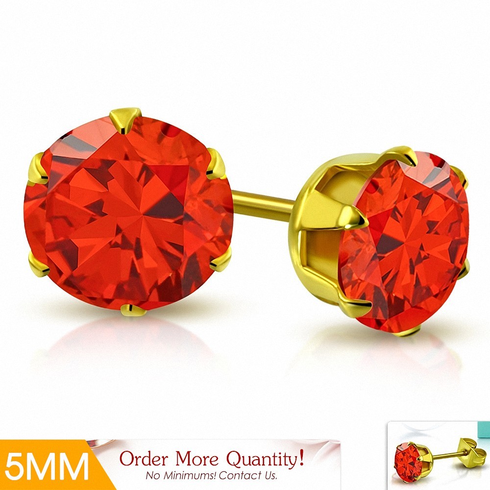 5mm | Boucles d'oreille rondes en acier inoxydable doré avec chaîne en forme de griffe avec zircon orange (paire)