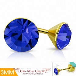 3mm | Boucles d'oreille rondes en forme de lunette sertie de rondelles doré avec cristaux de Stellux bleu Capri