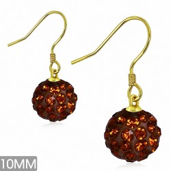 10mm | Boucles d'oreilles à crochet long Shamballa couleur argent avec boule de disco Shawalla avec topaze fumée CZ (paire)