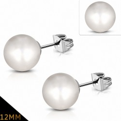 12mm | Boucles d'oreilles en perles de fausse perle avec résine de moka en acier inoxydable (paire)