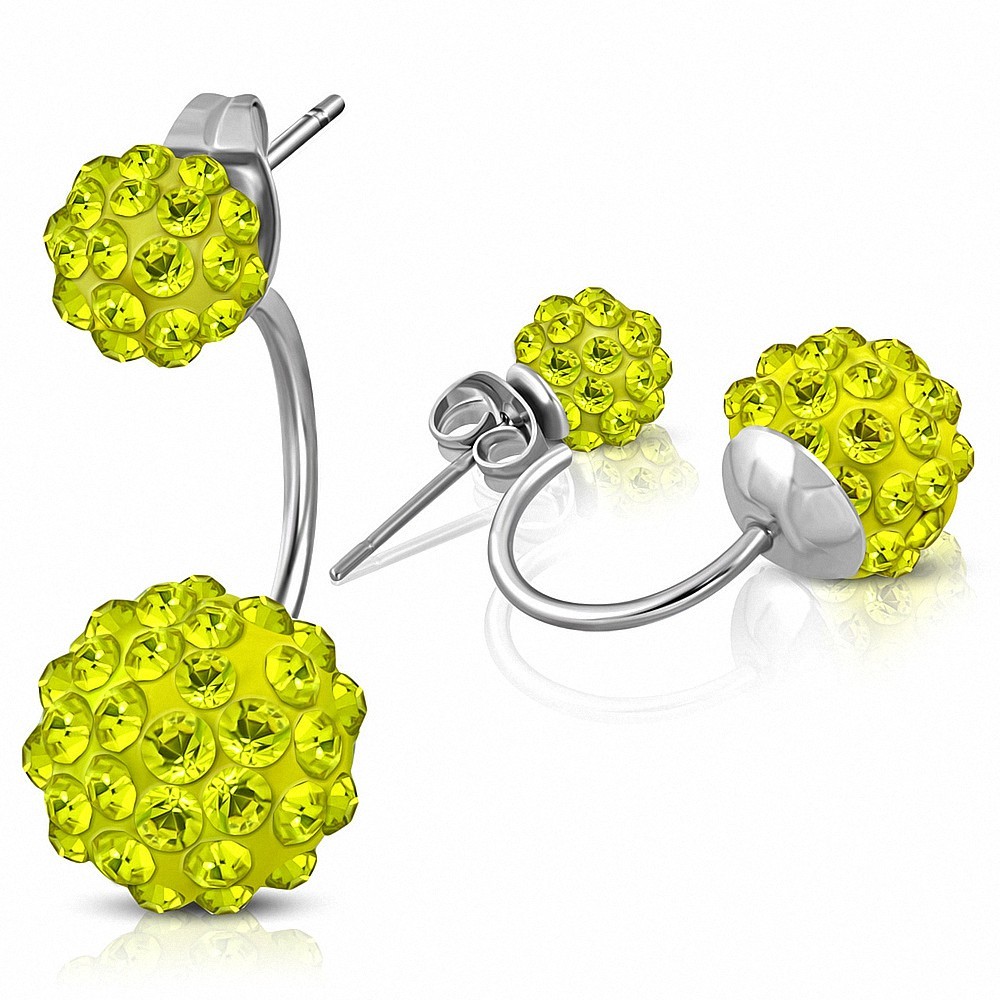 Balles Argil Disco Shamballa Argil 6mm & 10mm avec CZ Jaune | Boucles d'oreilles double face en acier inoxydable