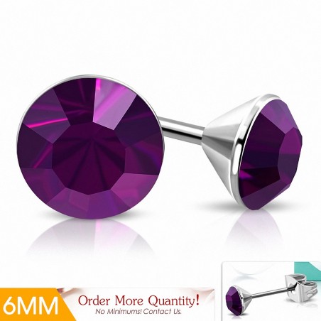 6mm | Boucles d'oreille rondes en acier inoxydable serti de lunette sertie de  Amethyst CZ (paire)