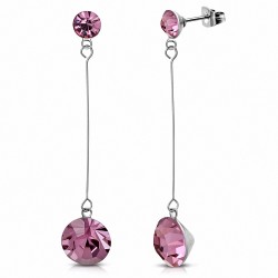 CZ rond rose et rose de 4 mm et 7 mm avec zircons cubiques en acier inoxydable (paire)