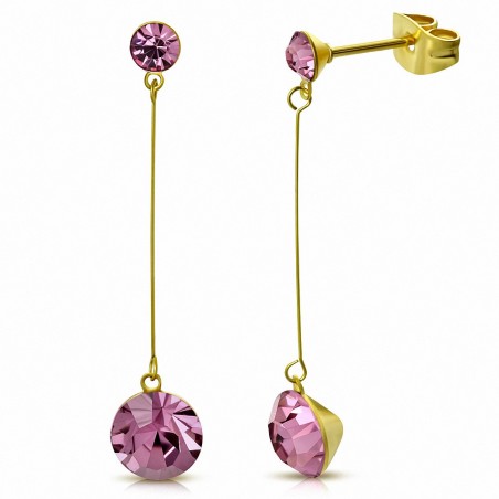 CZ rond rose et rose de 4 mm et 7 mm avec zircons cubiques en acier inoxydable doré (paire)