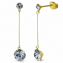 4mm & 7mm cercle rond gris CZ avec Boucles d'oreilles clous en acier inoxydable doré couleur longue (paire)