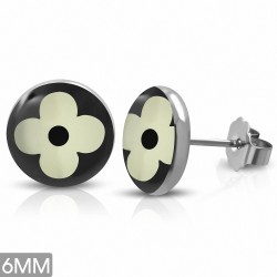 6mm | Boucles d'oreilles à trois tons en acier inoxydable avec cercle de fleurs (paire)